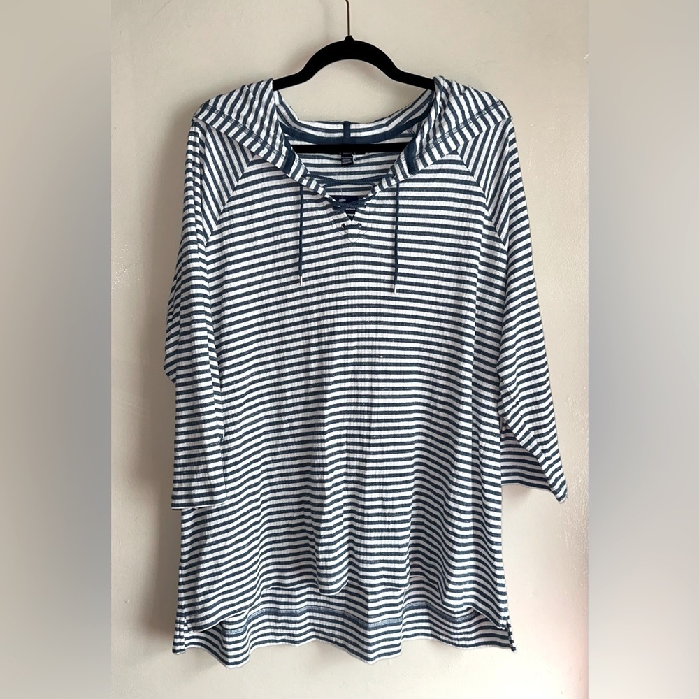 Champs Navy and White Striped Hooded Pullover Top, Size 3X